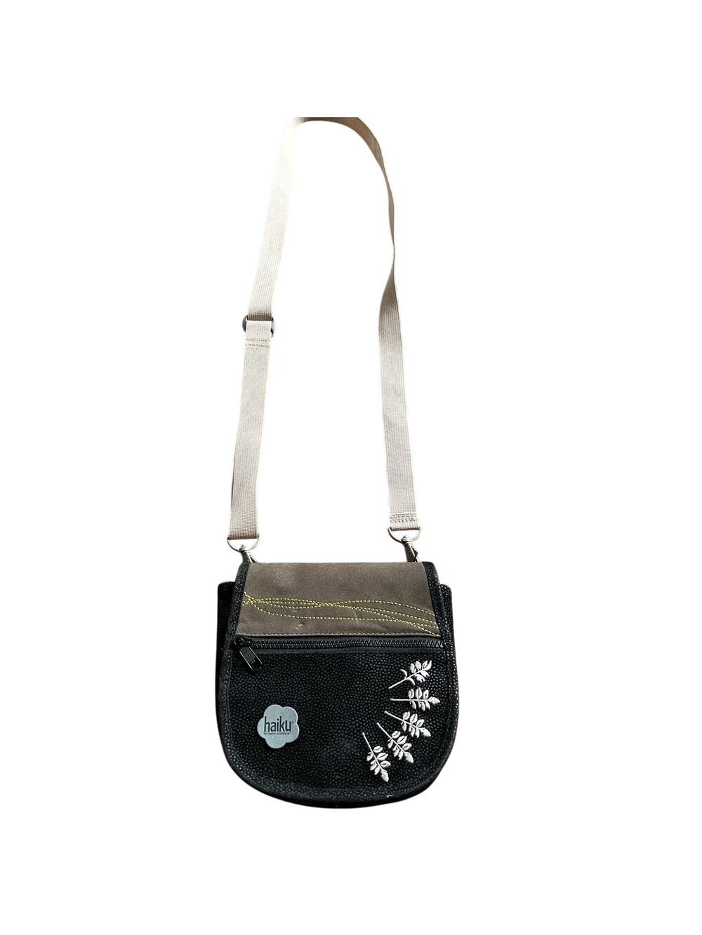 Haiku Sharon Eisenhauer‎ Crossbody Bag Black Brown Embroidered Travel Purse